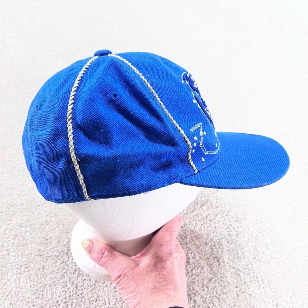 Leader Scorpion Fitted Hat Mens Medium Blue Rhinestone Y2K Rope Piping Cap - Picture 3 of 8